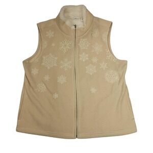 Croft & Barrow Vest Womens PM Beige Fleece Faux Fur Lined Full Zip Pockets